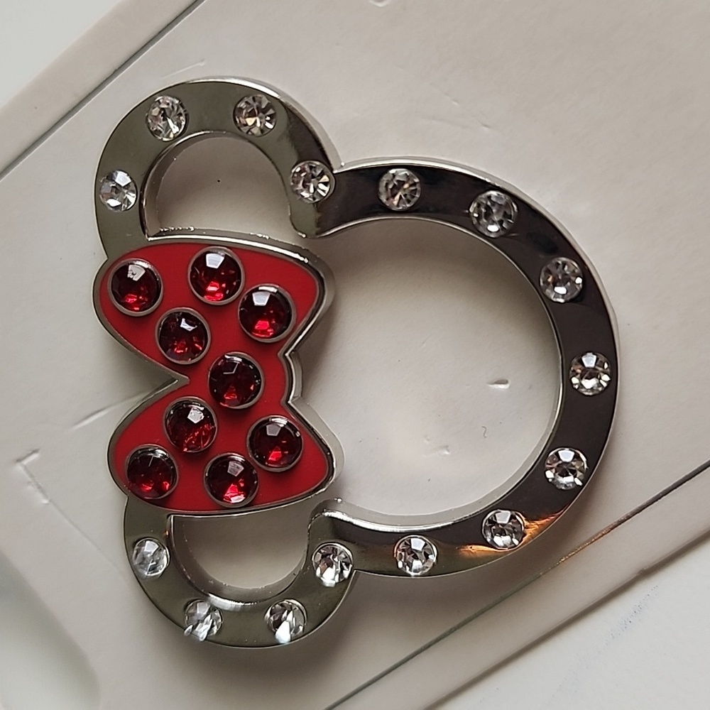 Disney Minnie Mouse Rhinestone Bow Pin Red Silver Disney Parks Style - Picture 3 of 4